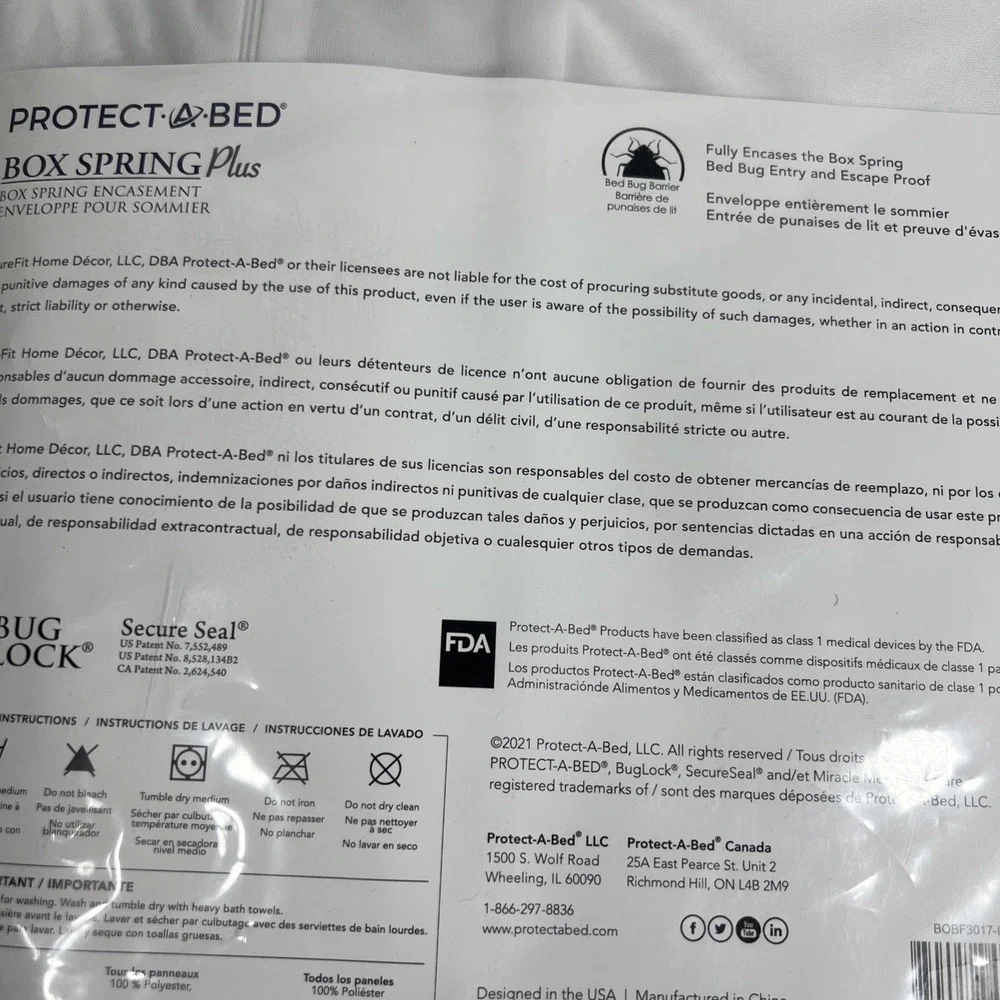 NWT Protect A Bed Buglock PLUS White Box‎ Spring Encasement Twin XL New